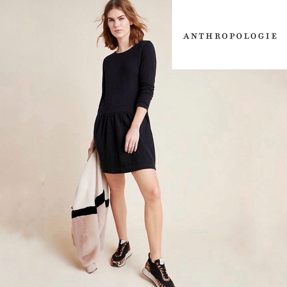 NWT Anthropologie Black Melissa Drop Waist Dress